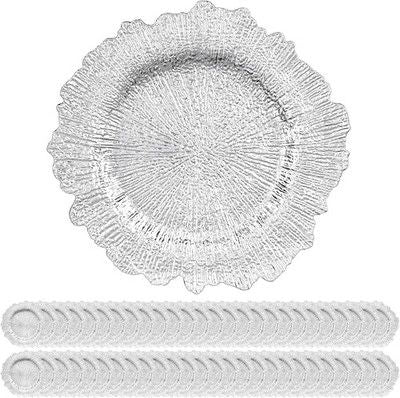 YJYQHYX 50-Pack Silver Charger Plates 13in Plastic Reef Round Dinner Floral Bulk