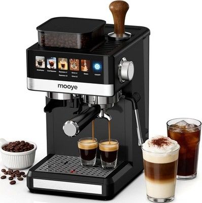 Mooye Espresso Machine w/ Grinder 20 Bar Compact Maker Steam Milk Frother
