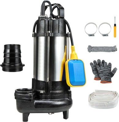 1HP Sewage Grinder Pump Submersible Sump 110V 6400GPH Cast Iron w/ Float Switch