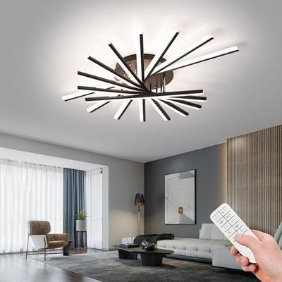 JAYMP 9-Light 45.3in Linear LED Ceiling Lamp Dimmable Semi Flush Black