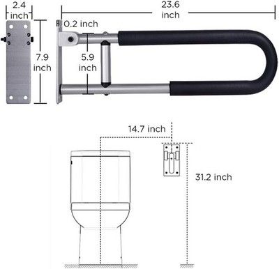 BotaBay Handicap Grab Bars Rails 23.6 Inch Toilet Handrails Bathroom Safety Bar
