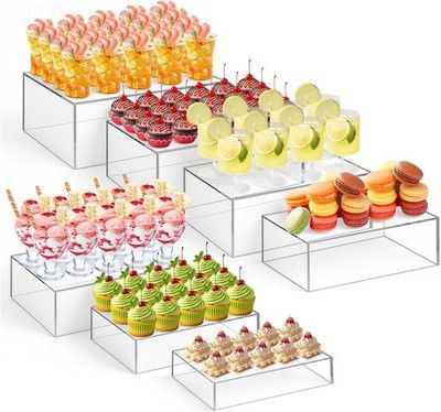 Leinuosen 7pc Large Buffet Risers Set 6-12in Acrylic Display Box Catering