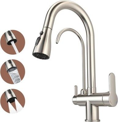 SoliForge Kitchen Sink Faucet Pull-Down Sprayer 2-Handle 3-in-1 Filter Hot Cold