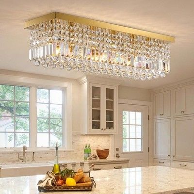 Siljoy 6-Light Gold Rectangular K9 Crystal Chandelier Flush Mount 31.5in