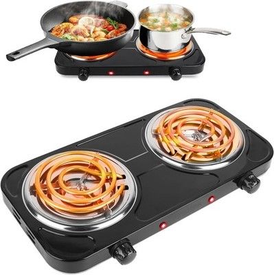 Moclever 2000W Electric Hot Plate Double Burner Cast Iron Portable Countertop