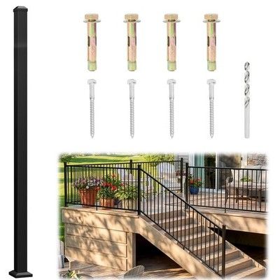 Wqeya 2in x 2in x 48in Aluminum Railing Post Stair Railing Post Black