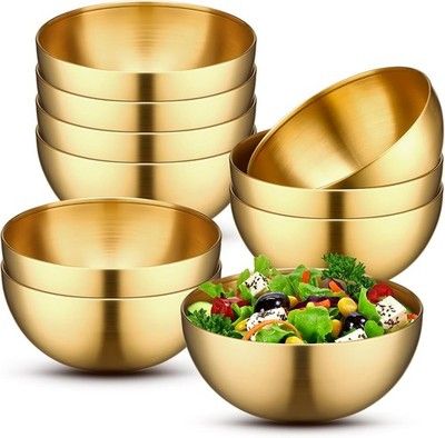 Nuogo 10 Pcs Gold Stainless Steel Mixing Bowls 7.9in Serving Esthetician Bowl