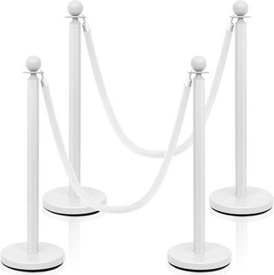 Ferraycle 4 Pcs Stainless Steel Stanchion Post Queue Red Carpet Ropes and Poles