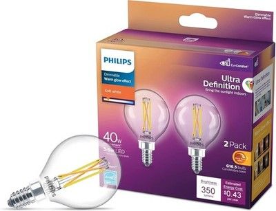 PHILIPS LED G16.5 E12 40W Equiv 3.5W Soft White 350 Lumens 2 Pack