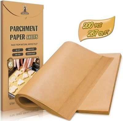 200 Pcs Parchment Paper Sheets 12x16in Precut Non-Stick for Baking Cooking