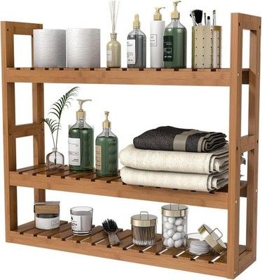 Domax Bamboo Bathroom Shelf 3-Tier Wall Mount Storage Rack Over Toilet Walnut