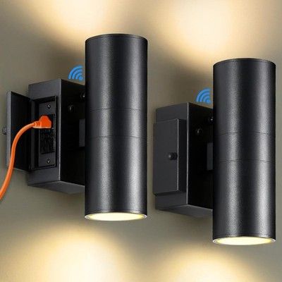 SHIMR Outdoor Wall Light GFCI Outlet Dusk to Dawn Up Down Matte Black Exterior