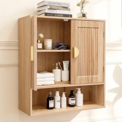 Mazatzal Bathroom Medicine Cabinet Adjustable Wood Shelf Grille Door Storage
