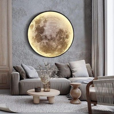 LEDIARY Dimmable Moon Wall Light 31.5in Remote Plug-in Modern LED 40W Black