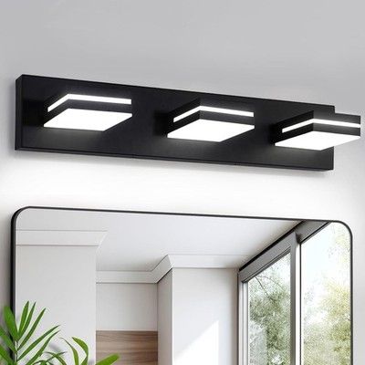 OKELI Bathroom Light Fixture Black 3-Light Vanity Over Mirror LED Dimmable 24W