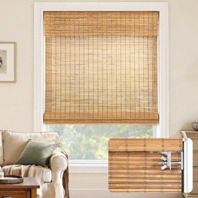 LazBlinds No-Drill Cordless Roman Shade Light Filtering Bamboo 21x48in Window