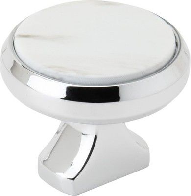 Amerock Posh 1-3/8 in 35mm Polished Chrome Marble White Cabinet Knob