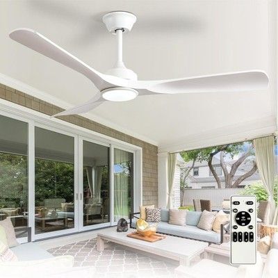 Depuley 52in White 3-Blade Outdoor Ceiling Fan with Light & Remote Dimmable