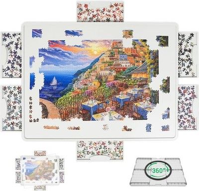 BuilderButler 1500pc Rotating Puzzle Board 6 Sliding Drawers Cover 360 Spin