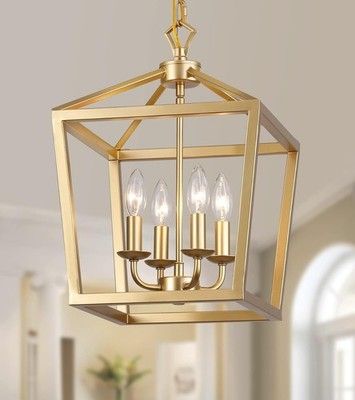 AMZASA Gold Lantern Chandelier 4-Light Hanging Pendant Light Kitchen Island