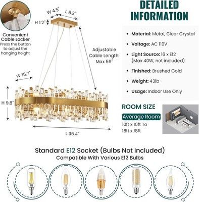 Siljoy Modern Crystal Chandelier 16-Light Luxury Gold Rectangle K9 Crystal