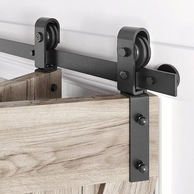 Roymelo 52in Bifold Sliding Barn Door Hardware Track Kit J-Shape Roller Black