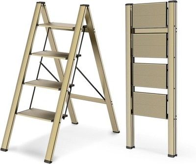 WOA WOA 4 Step Ladder, Foldable Step Stool, Aluminum Lightweight Ladder for