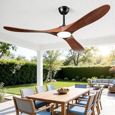 JOYEYE 52 Inch Ceiling Fans with Lights and Remote, Solid Walnut Wood 3 Blade
