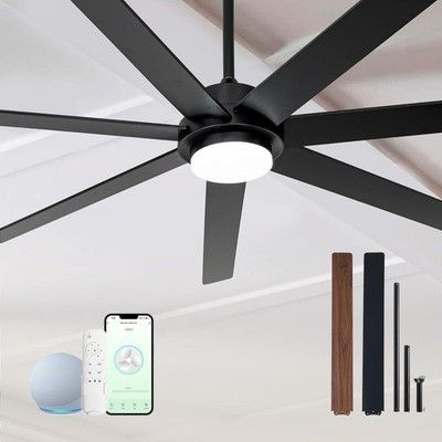 Minislak 65in Black Smart Ceiling Fan w/ Light Remote WiFi Alexa APP Dimmable