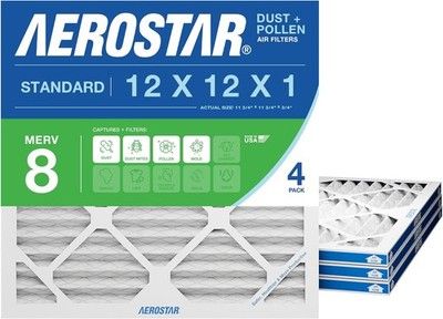 Aerostar 12x12x1 MERV 8 Air Filter HVAC Furnace 4 Count