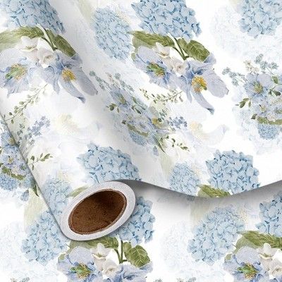 LeZakaa Floral Wrapping Paper Jumbo Roll Blue Hydrangea Gift Wrap Wedding Bridal