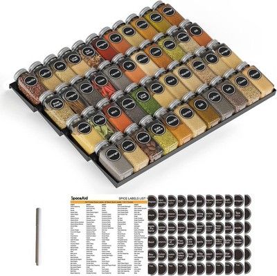 SpaceAid Spice Drawer Organizer w/ 44 Spice Jars 386 Labels 4-Tier Rack Tray