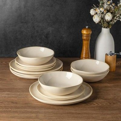 AmorArc 18pc Stoneware Dinnerware Set for 6 Reactive Glaze Plates & Bowls