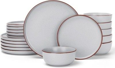 famiware Mercury 18 Pc Stoneware Dinnerware Set for 6 Microwave Safe Light Grey