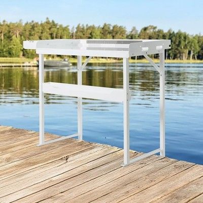 HomiShare Dock-Mounted Fish Fillet Table HDPE Cutting Board w/ Tool Storage