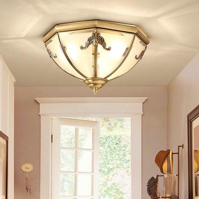 MIXL Frosted Glass Ceiling Light 3-Bulb Brass Flush Mount Vintage Gold Dining