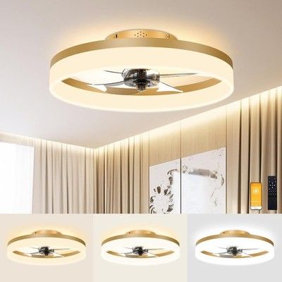 VOLISUN Low Profile Ceiling Fan Light Remote 19.7in Fandelier Flush Mount Smart