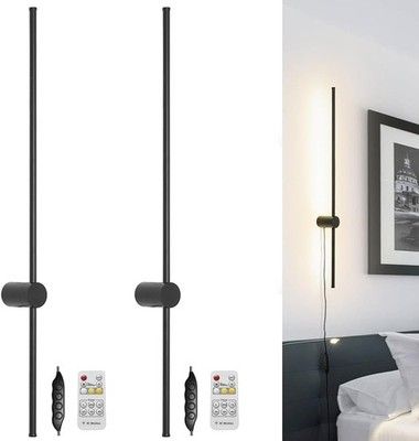 Ditoon RC Dimmable Plug-In Wall Sconce Set of 2 LED Black 39.4in Memory Function