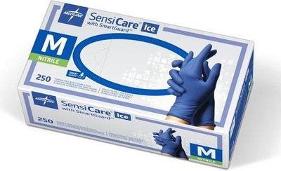 Medline SensiCare Ice Blue Nitrile Disposable Gloves 250ct Medium PF