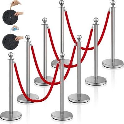Ferraycle 8pc Stainless Stanchion 5ft Velvet Rope Pole Crowd Control Barrier