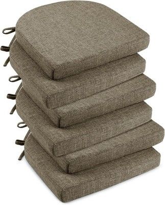 downluxe Dining Chair Cushions 6 Pack 16x16x2 w/ Ties Non-Slip Foam Pads Khaki