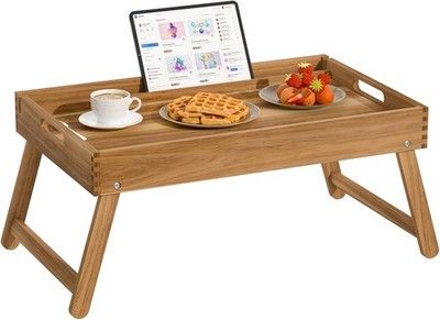22x14in Acacia Wood Folding Bed Tray Table Breakfast Tray w/ Raised 7.9in Legs