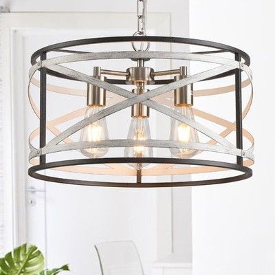 GZDEZCL Farmhouse Chandelier Dining Room 3-Light Metal 18.5in Rustic Drum