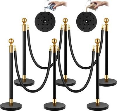 VIVOHOME Stanchions Velvet Ropes 6-Pack Water Fillable Iron Post 5FT Crowd