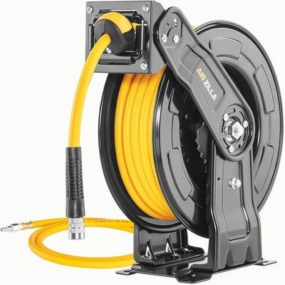 AIRZILLA Steel Retractable Air Hose Reel Dual Arm 3/8in x 65ft Hybrid Polymer