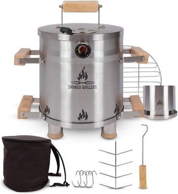 Smoked Grillers Mini Barrel Smoker Grill Combo Stainless Steel Vertical Smoker