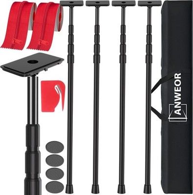 12ft Dust Barrier Poles Kit Spring Retractable Zipper Wall Poles Construction