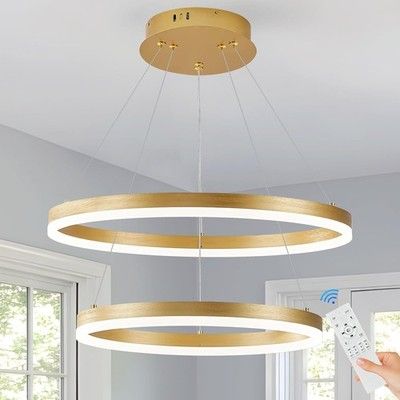 Sparklelf Gold 2-Ring LED Chandelier Flush Mount w/ Remote 3000K-6500K
