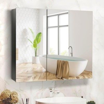 Movo 18x24in Frameless Medicine Cabinet Mirror Surface Mount Bathroom Cabinet