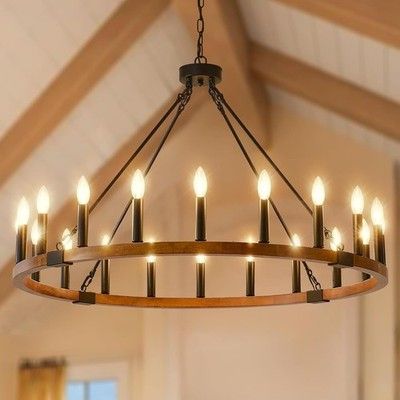 VBKK 40in Wood Wagon Wheel Chandelier 20-Light Rustic Farmhouse Light Fixture